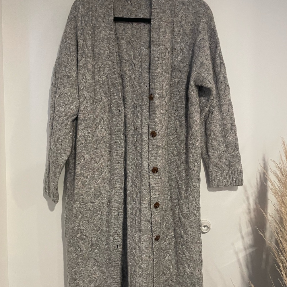 Cozy Gray Cable Knit Cardigan